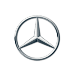 A silver mercedes benz logo on top of a black background.