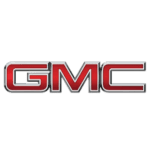 A red and silver gmc logo on top of a green background.