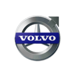 A silver and blue volvo logo on top of a green background.